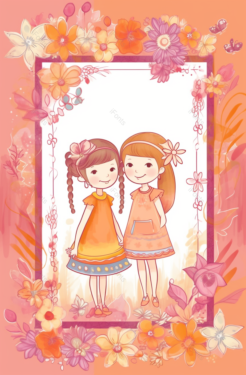 小清新小女孩手绘卡通边框背景图,插画/手绘图,插画/手绘图库,插画/手绘图下载,插画/手绘